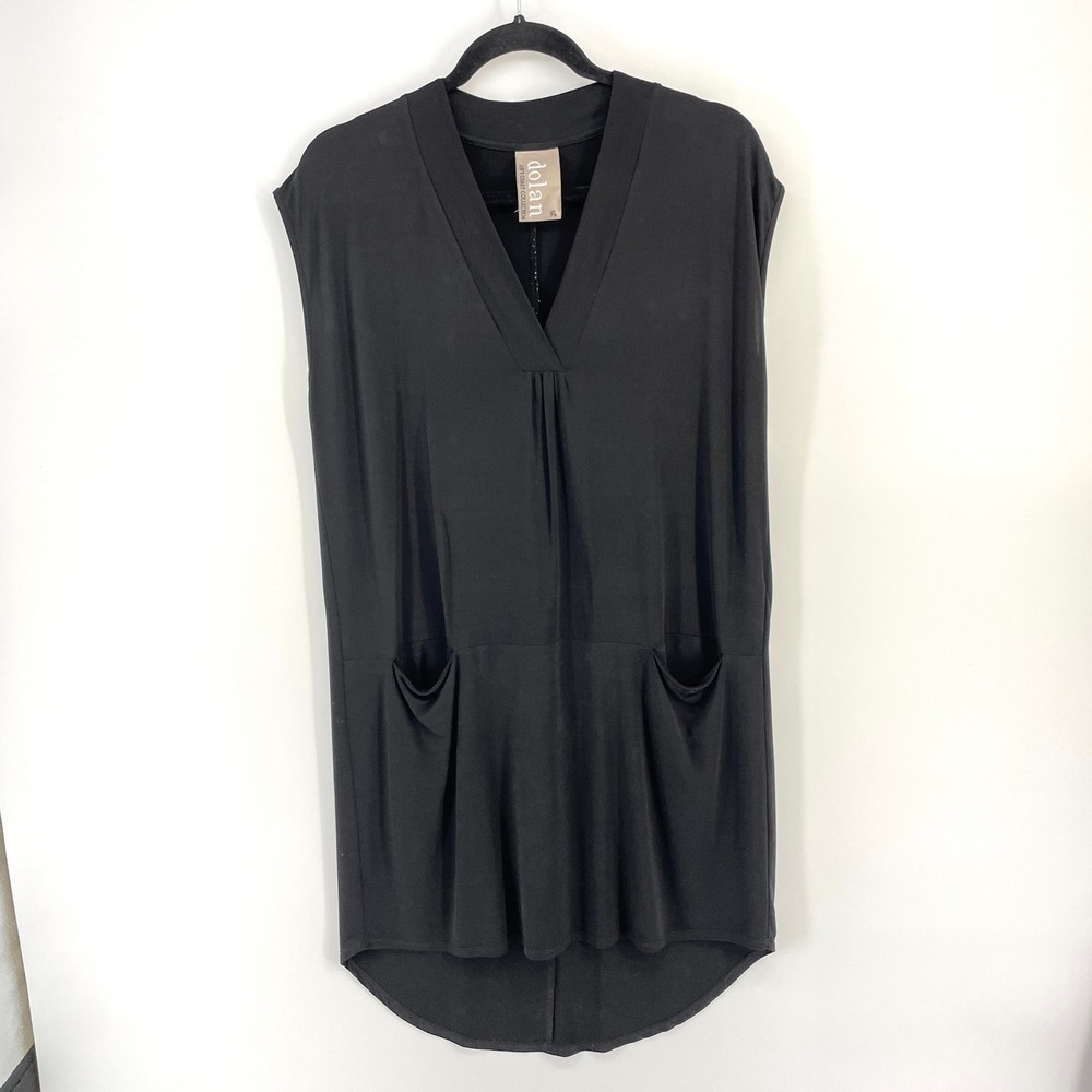 Dolan Left Coast Collection Black V-Neck Cupro Blend Sleeveless Tunic Dress XS